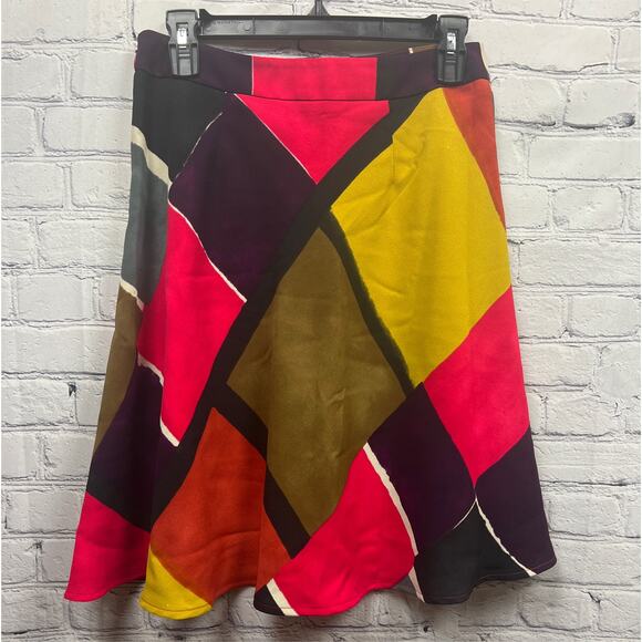 Ann Taylor Loft Pathwork Western Multicolor Geometric Women Flowy Skirt Size 0 - Picture 1 of 6